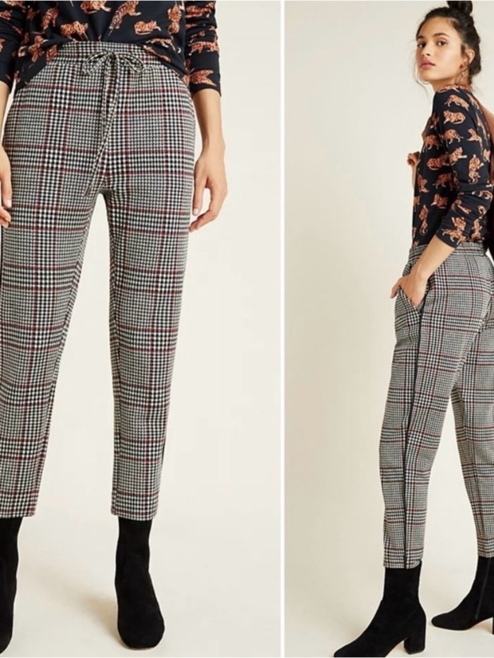 NWT Anthropologie Gray Plaid Cropped Tapered Pants